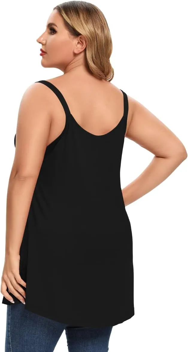 MONNURO Plus Size Camisole V Neck Button Cami Tank Tops Women's Sleeveless T-Shirt Tunics