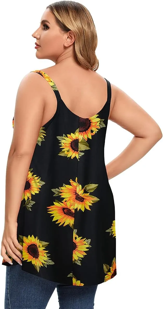 MONNURO Plus Size Camisole V Neck Button Cami Tank Tops Women's Sleeveless T-Shirt Tunics