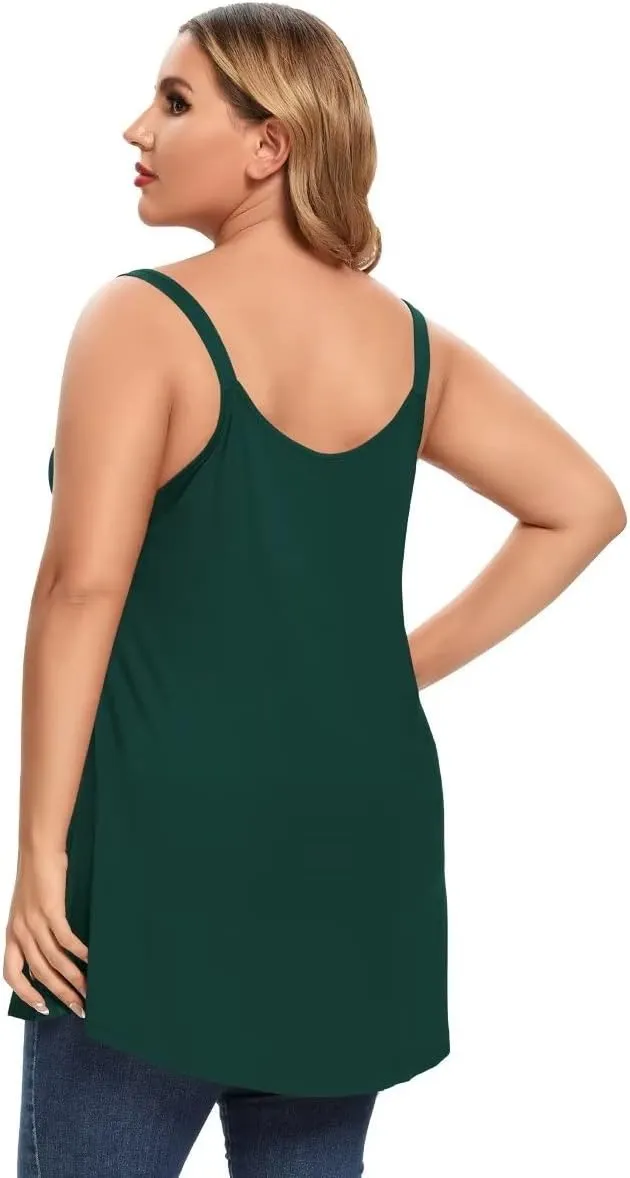 MONNURO Plus Size Camisole V Neck Button Cami Tank Tops Women's Sleeveless T-Shirt Tunics