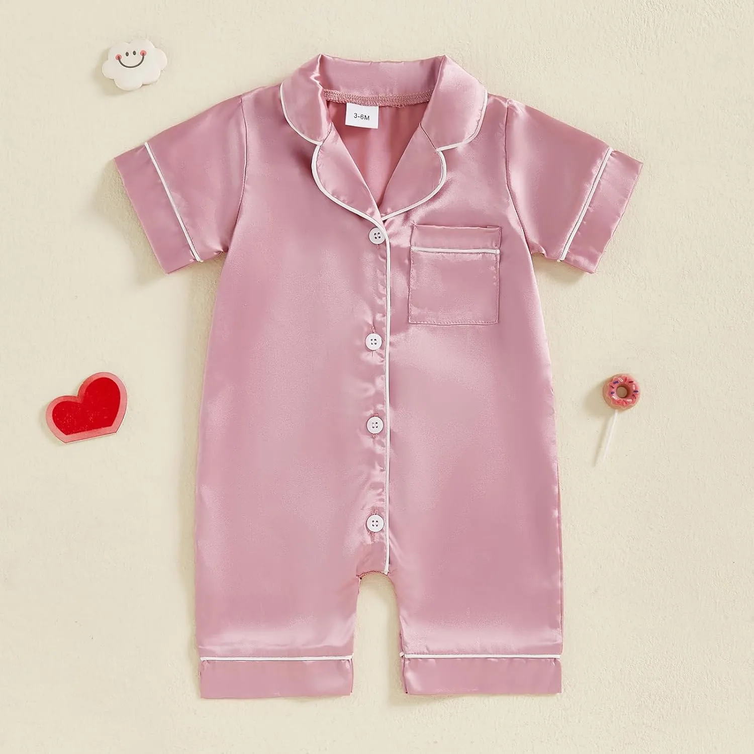 Multitrust Newborn Baby Girl Boy Silk Pajamas Rompers Button Down Short Sleeve Satin Infant Pjs One Piece Jumpsuit Shorts
