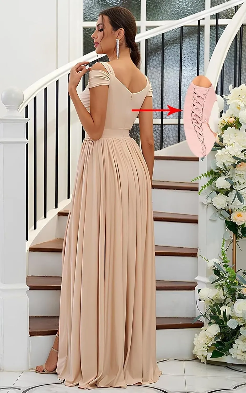 Off Shoulder Bridesmaid Dresses for Women Wedding Chiffon Formal Wedding Guest Dresses Maternity Dresses with Slit