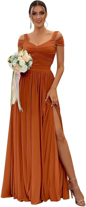 Off Shoulder Bridesmaid Dresses for Women Wedding Chiffon Formal Wedding Guest Dresses Maternity Dresses with Slit