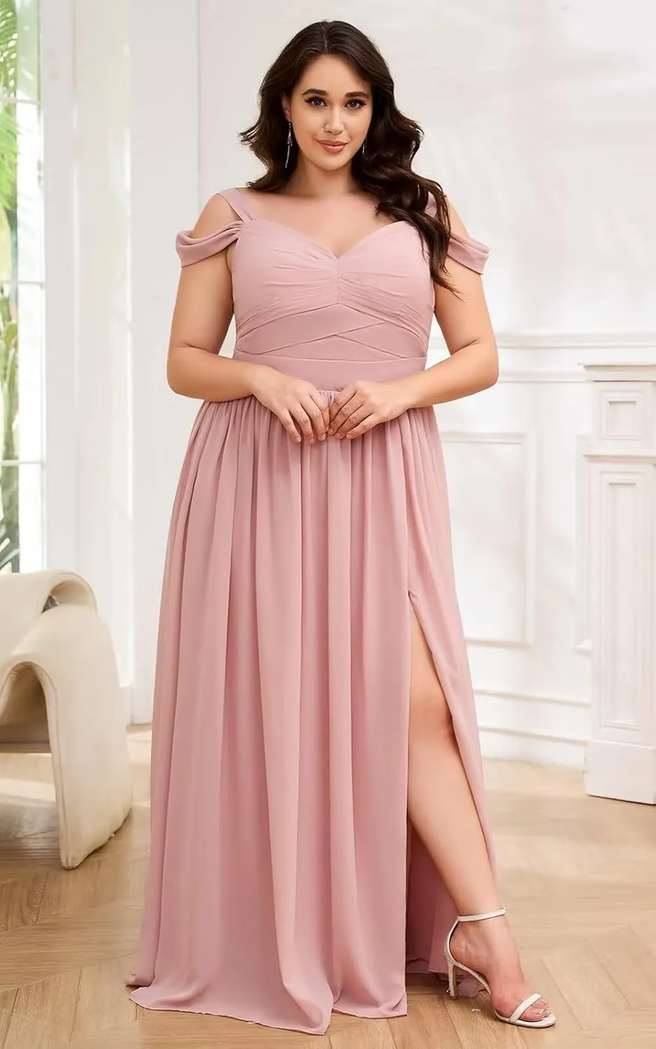 Off Shoulder Bridesmaid Dresses for Women Wedding Chiffon Formal Wedding Guest Dresses Maternity Dresses with Slit