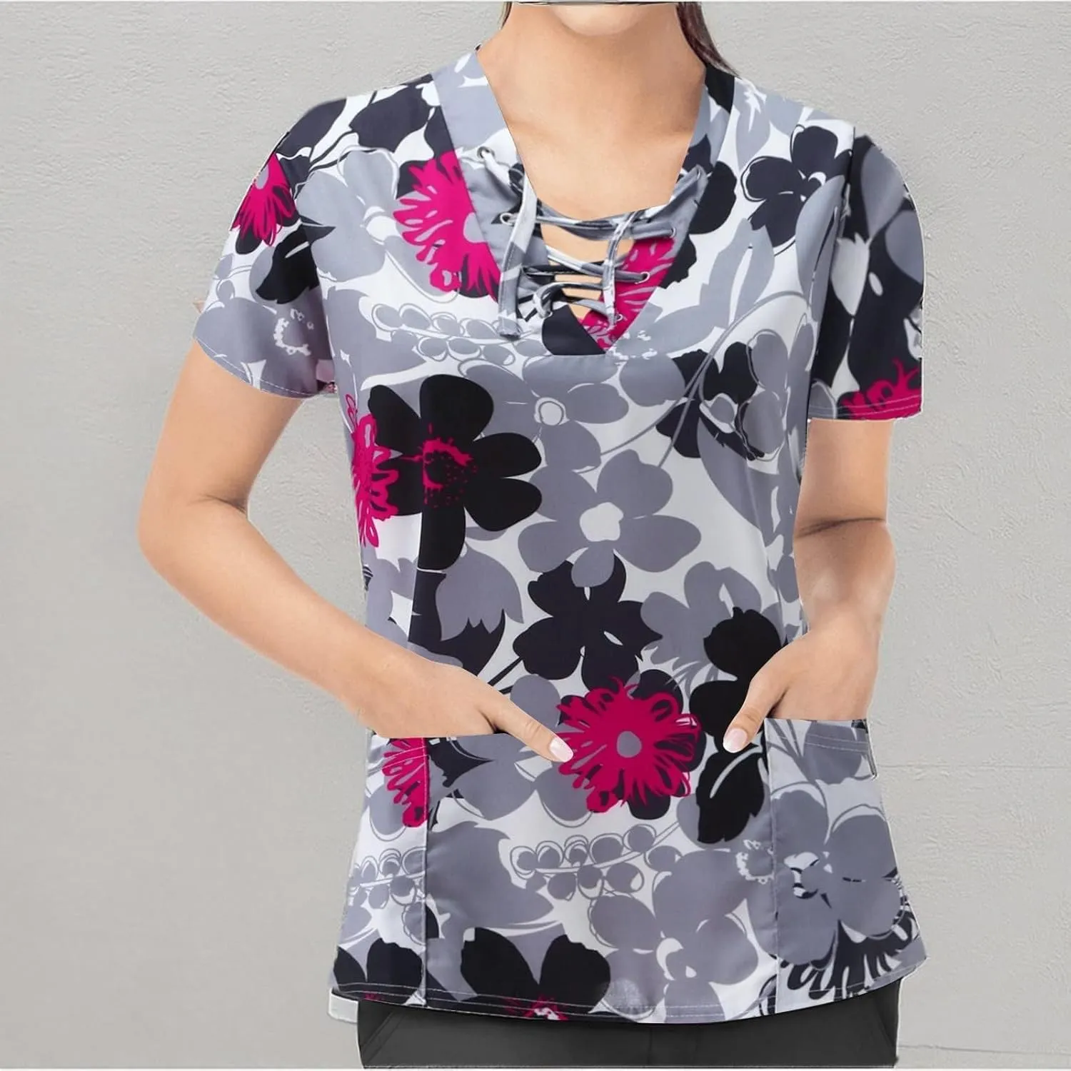 OIOLOYJM Plus Size Scrubs for Women Nurse Gifts Printed Tops Medical Nursing Stretchy Shirts