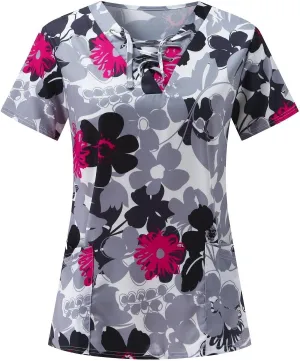 OIOLOYJM Plus Size Scrubs for Women Nurse Gifts Printed Tops Medical Nursing Stretchy Shirts