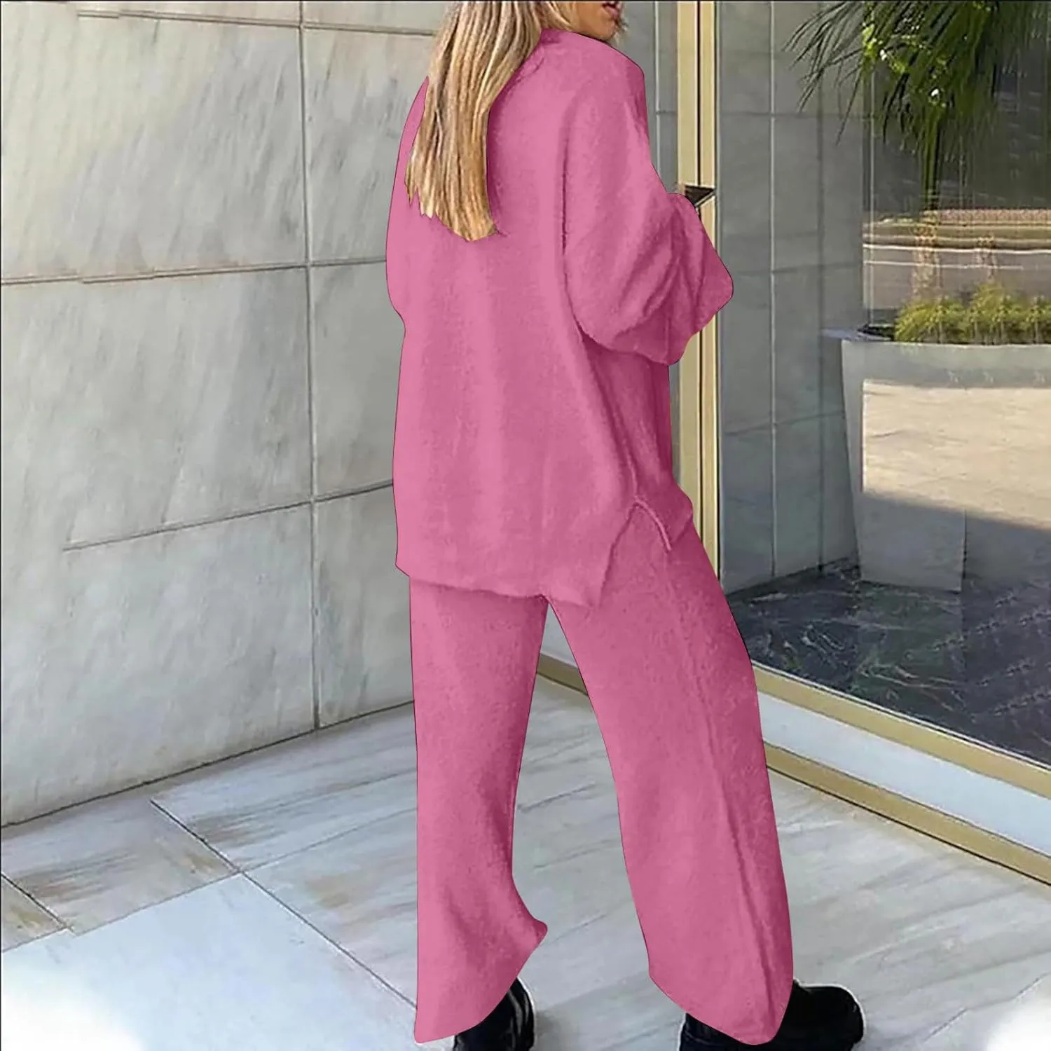 Outfits for Women 2 Piece Sets Lounge Sets Long Pants and V Neck Loose Pullover Soft Matching Loungewear Tracksuits