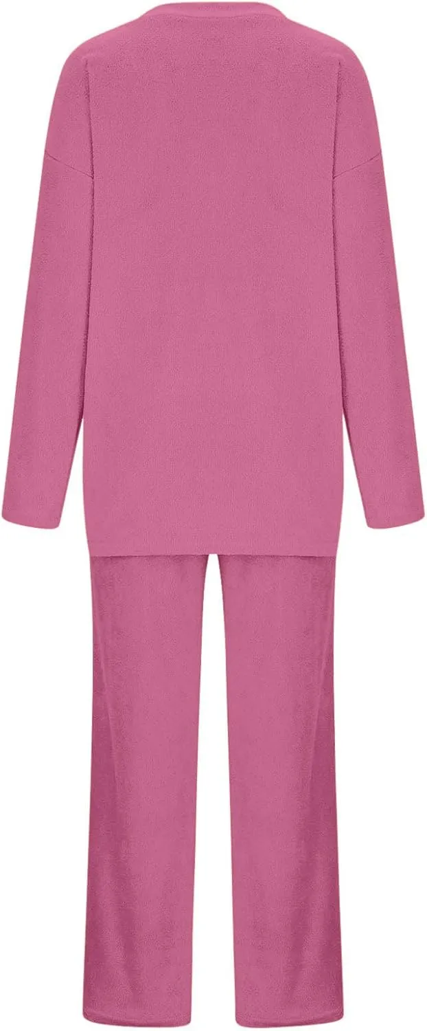 Outfits for Women 2 Piece Sets Lounge Sets Long Pants and V Neck Loose Pullover Soft Matching Loungewear Tracksuits