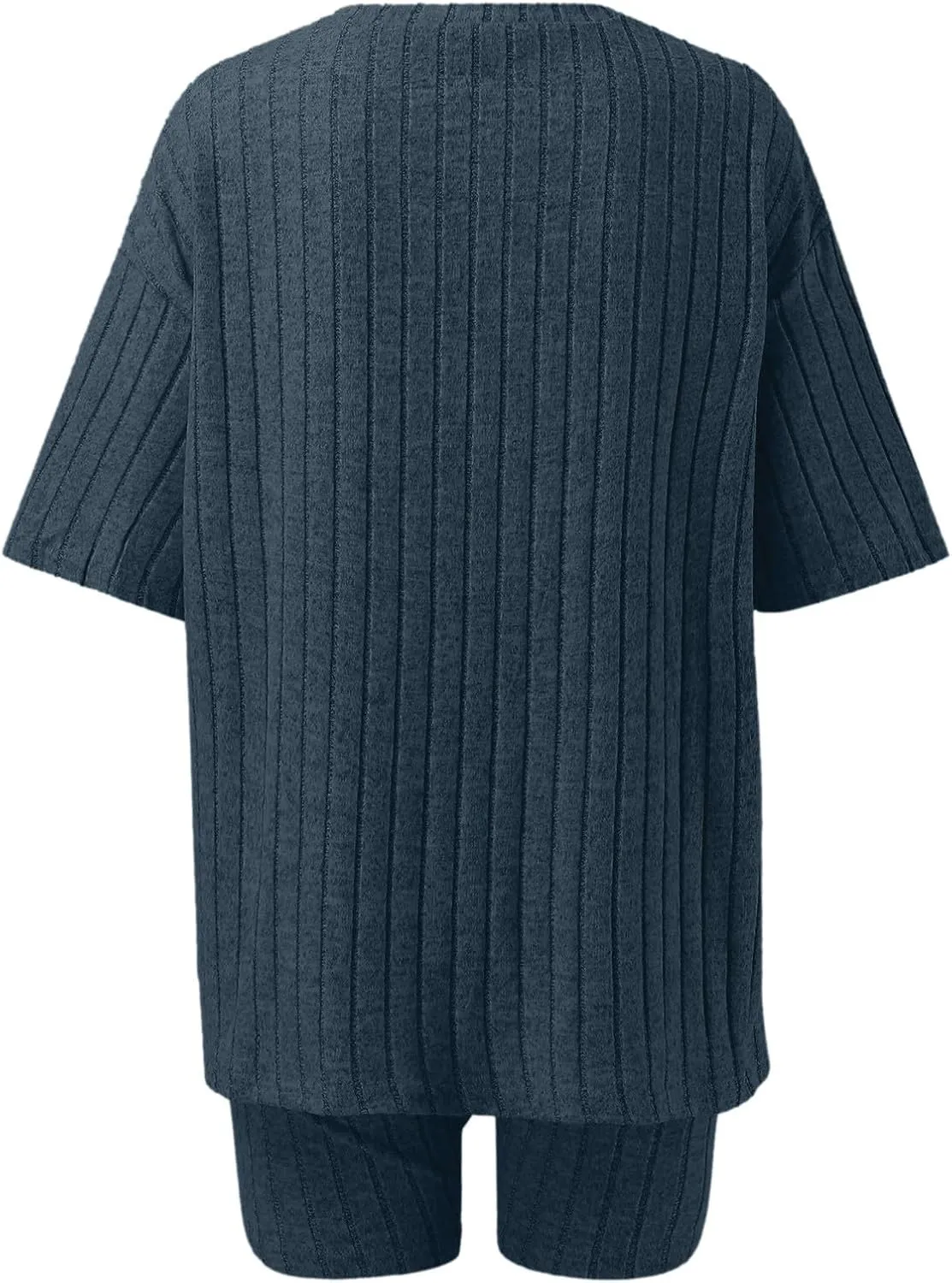 Pajamas 2 Piece Lounge Sets Ribbed Knit Matching Outfits T-Shirt Biker Shorts Sleepwear Loungewear Sweatsuits