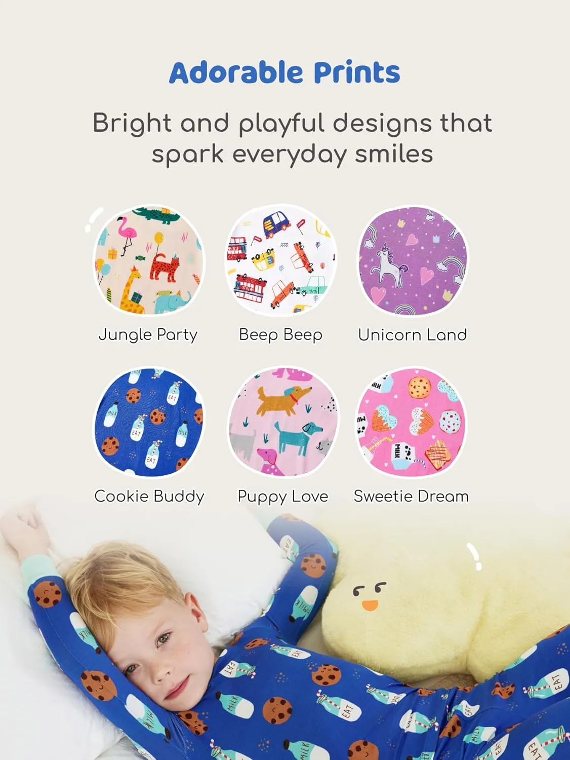 PATPAT Baby Pajama Sets with Bamboo Viscose, Snug fit Cooling Pjs for Girls Boys Kids Toddler, Cool-touch Sleepers Sleepwear
