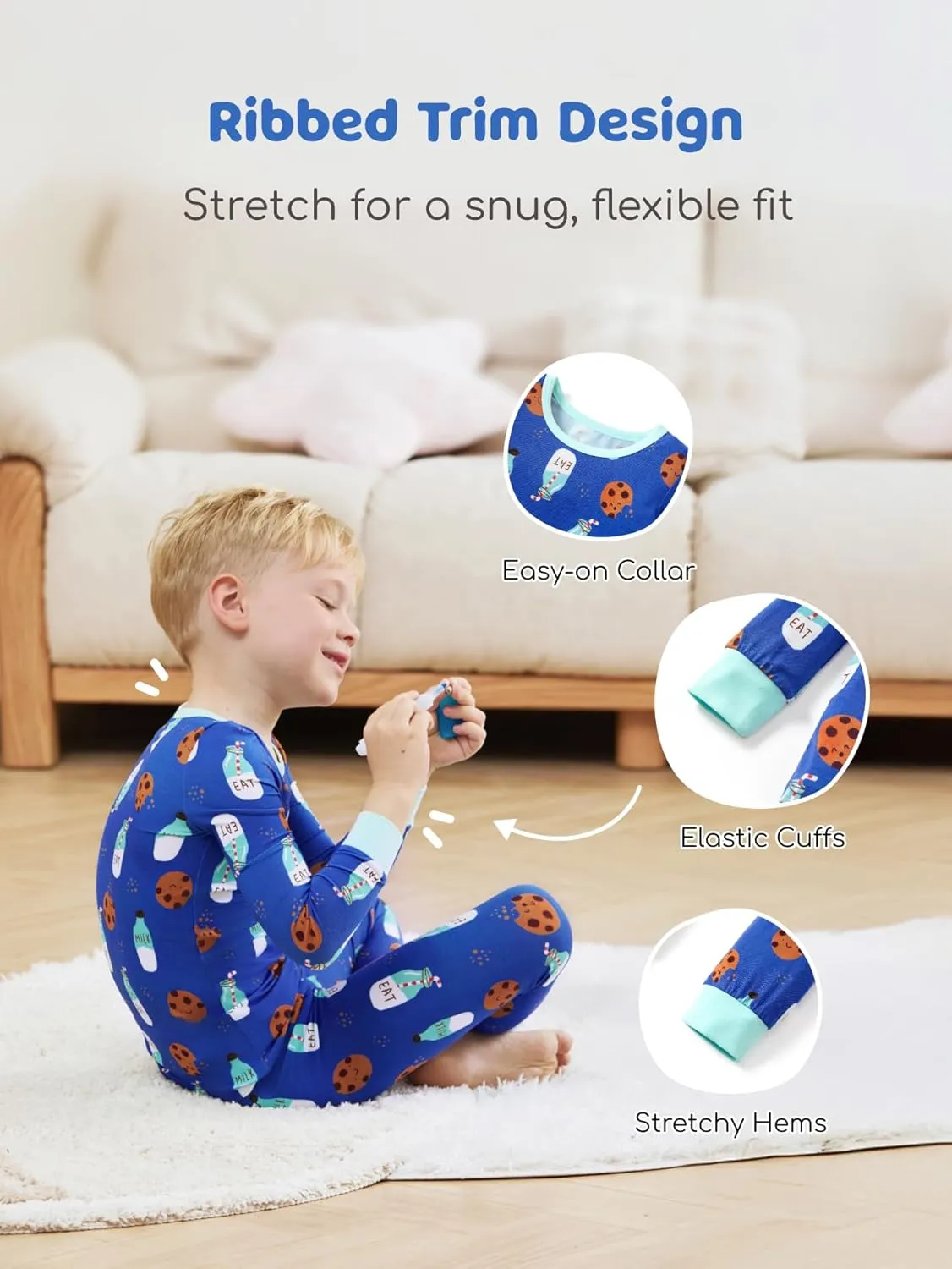 PATPAT Baby Pajama Sets with Bamboo Viscose, Snug fit Cooling Pjs for Girls Boys Kids Toddler, Cool-touch Sleepers Sleepwear
