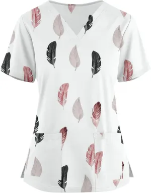 Plus Size Scrubs for Women Cartoon Cute Printed Scrub Tops Women Medical Nursing Tops Stretchy Scrub Shirts for Women