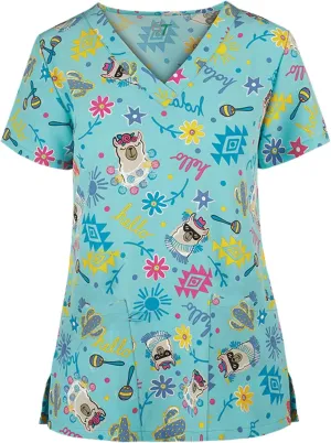 Plus Size Scrubs for Women Cartoon Cute Printed Scrub Tops Women Medical Nursing Tops Stretchy Scrub Shirts for Women