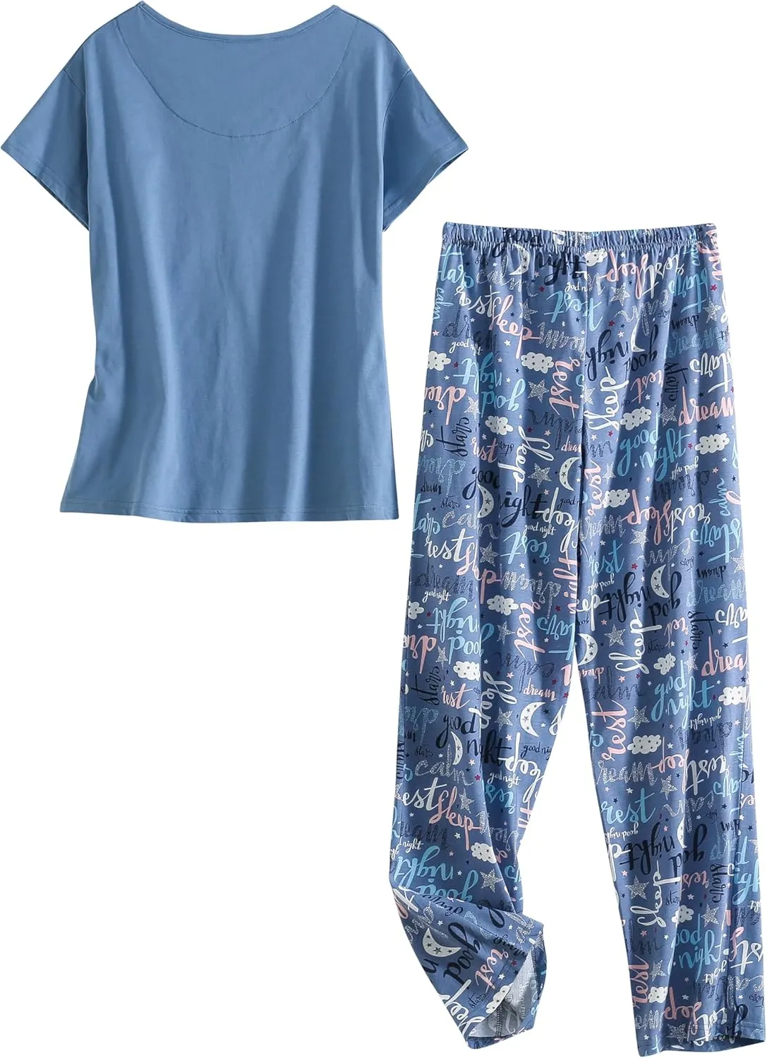 PNAEONG Womens Pajama Sets Cotton Lounge Sets for Women Short Sleeve Top With Pants 2 Piece pj sets With Pocket