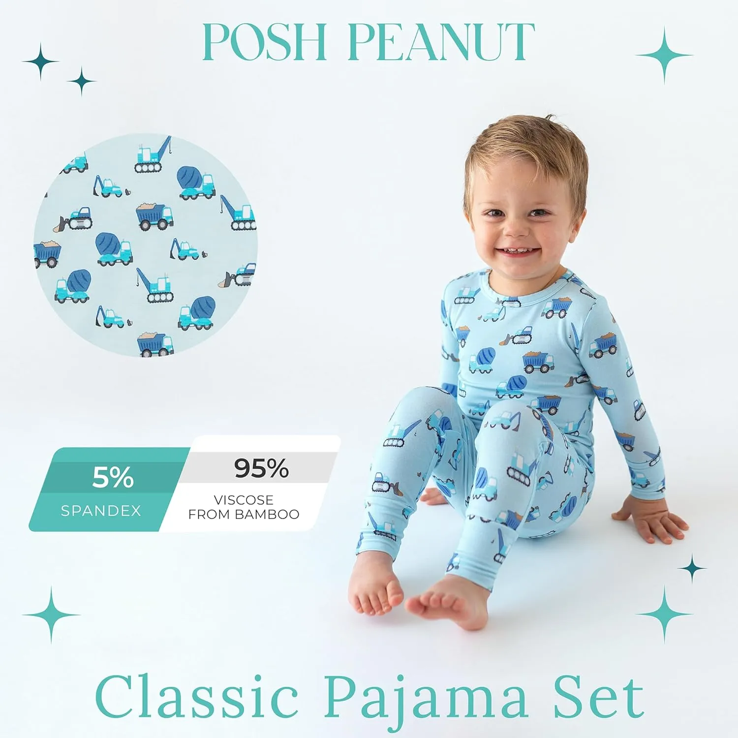 Posh Peanut Boys Pajamas - PJs for Kids Made of Soft Viscose from Bamboo, Long Sleeve Toddler PJs & Matching Boys Pajama Sets