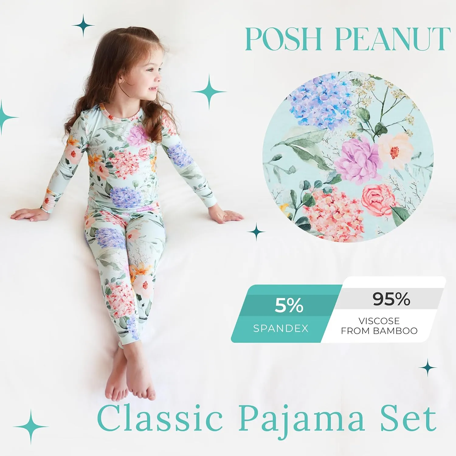 Posh Peanut Girls Pajamas - Soft, Viscose from Bamboo PJs for Kids - Matching, Long Sleeve Toddler Pajamas for Girls