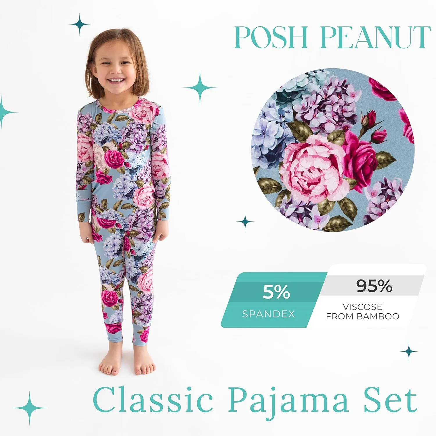 Posh Peanut Girls Pajamas - Soft, Viscose from Bamboo PJs for Kids - Matching, Long Sleeve Toddler Pajamas for Girls