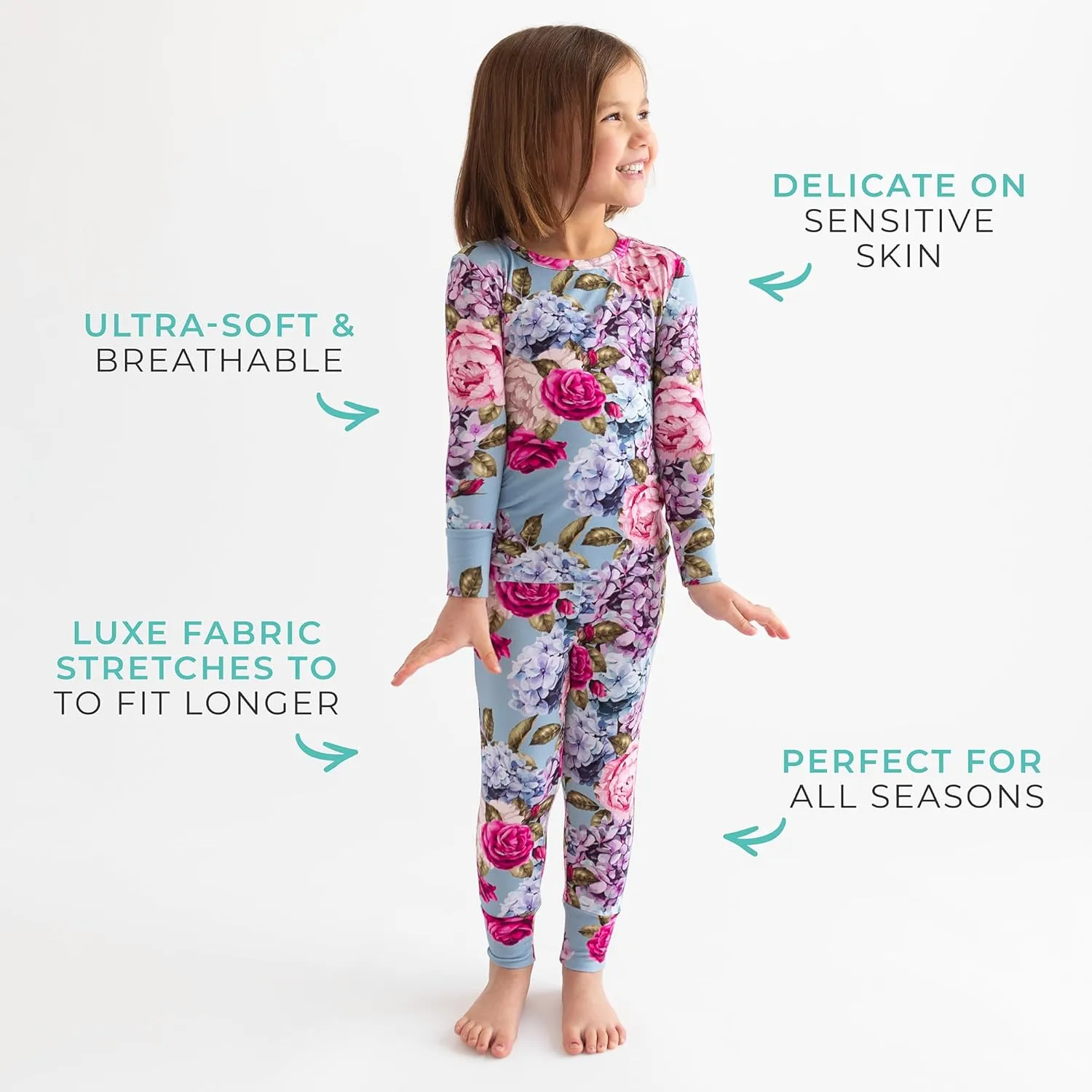 Posh Peanut Girls Pajamas - Soft, Viscose from Bamboo PJs for Kids - Matching, Long Sleeve Toddler Pajamas for Girls