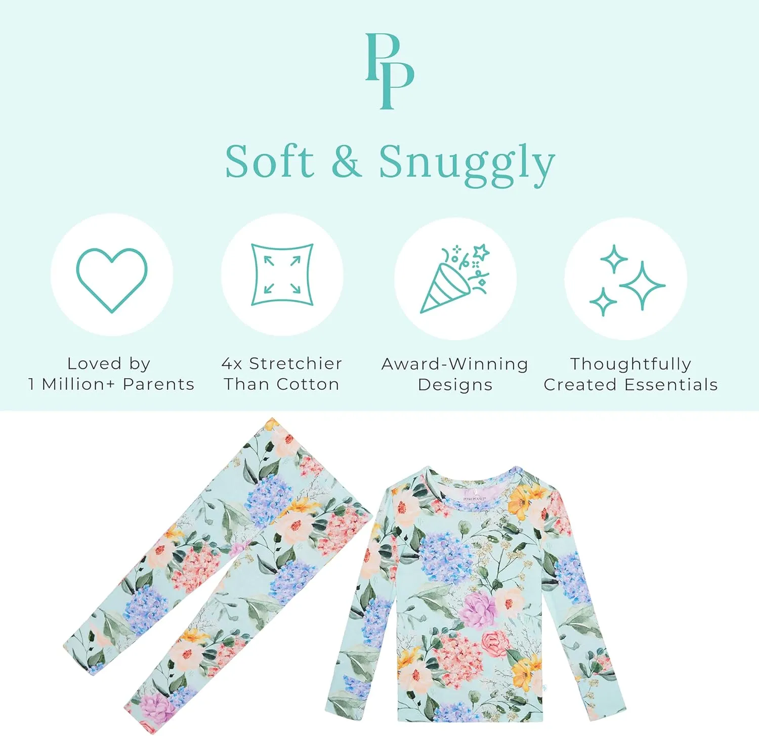 Posh Peanut Girls Pajamas - Soft, Viscose from Bamboo PJs for Kids - Matching, Long Sleeve Toddler Pajamas for Girls