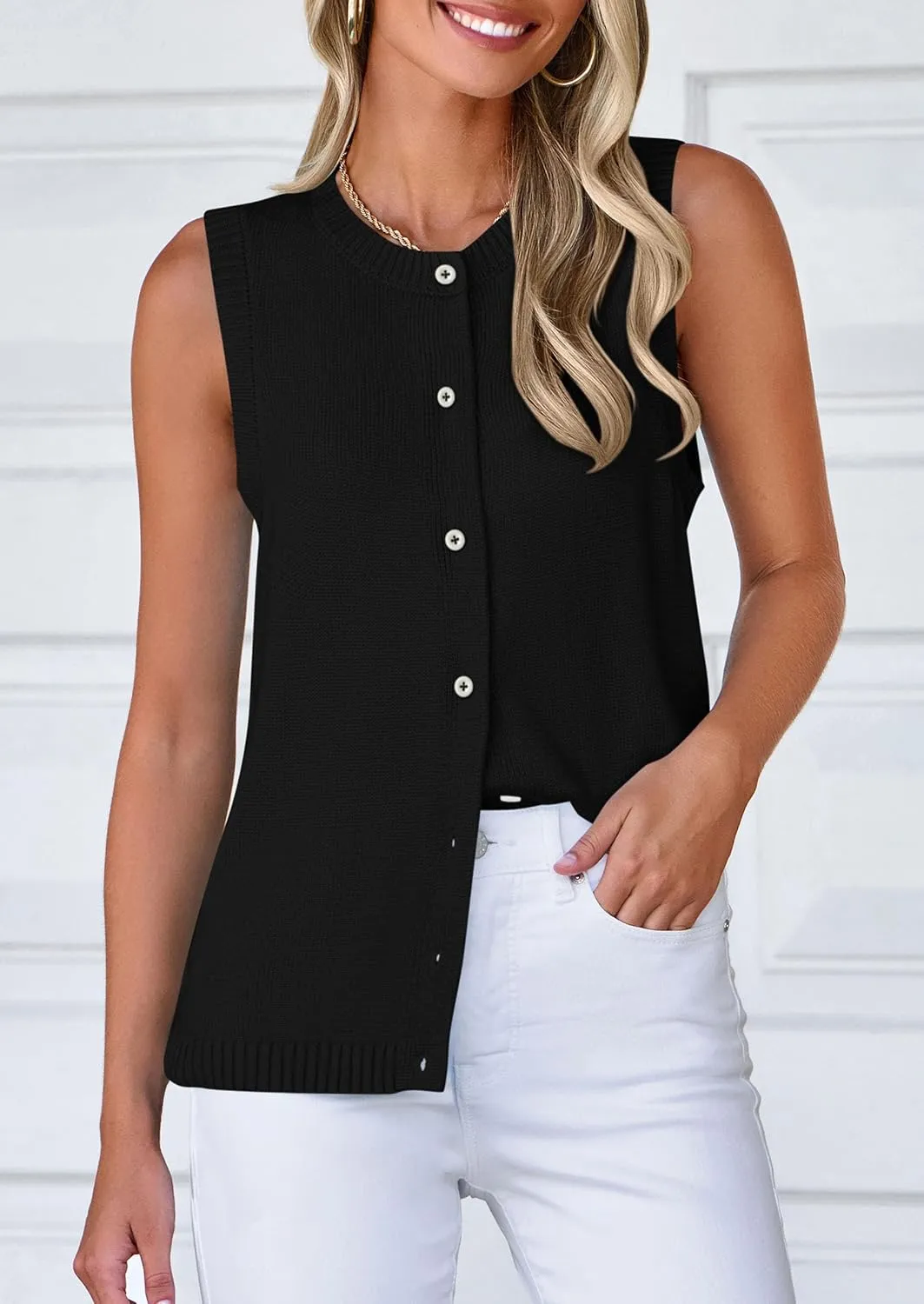 PRETTYGARDEN Sweater Vest Women 2025 Spring Summer Casual Lightweight Knit Sleeveless Button Down Tank Tops Trendy Clothes