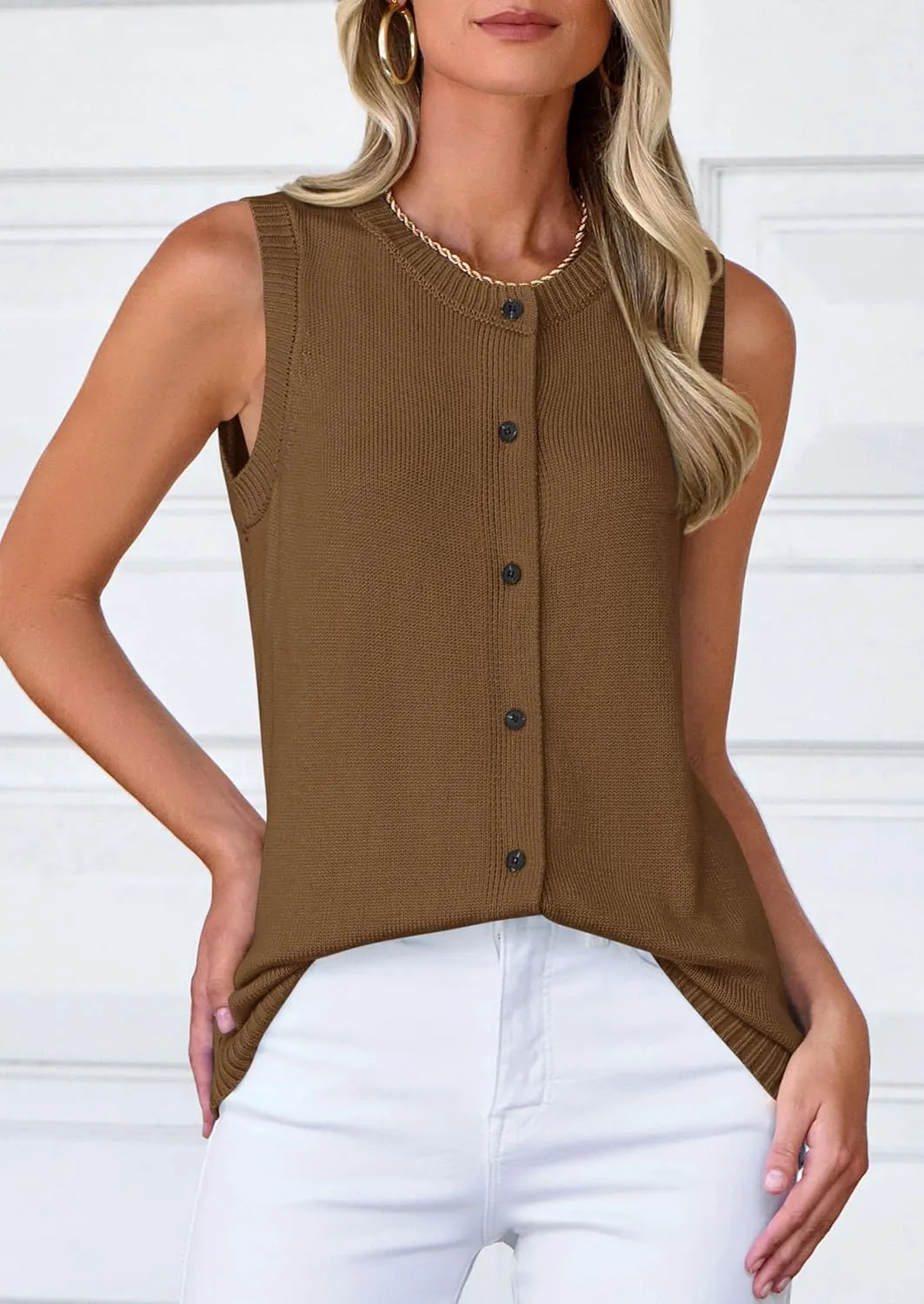 PRETTYGARDEN Sweater Vest Women 2025 Spring Summer Casual Lightweight Knit Sleeveless Button Down Tank Tops Trendy Clothes