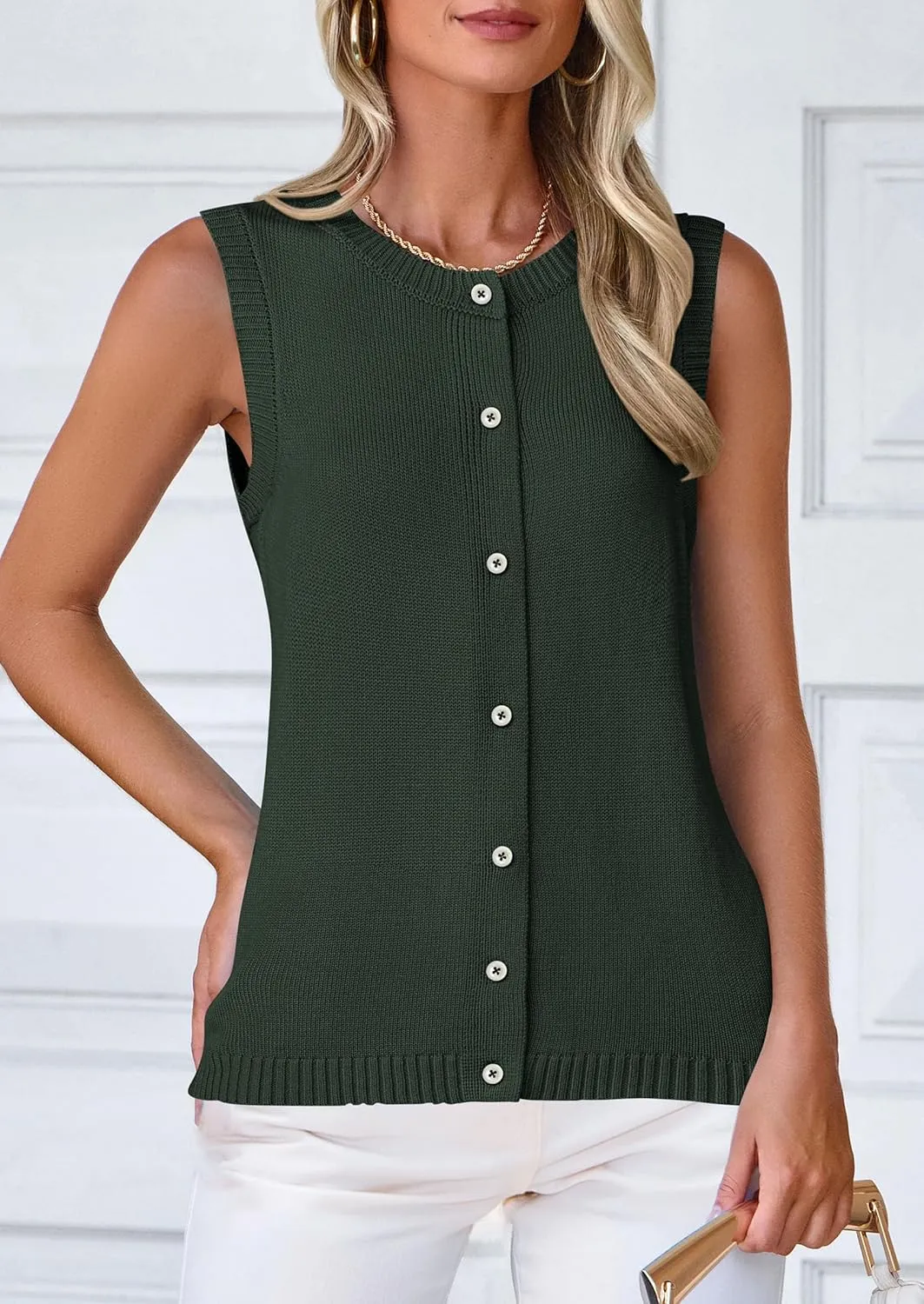 PRETTYGARDEN Sweater Vest Women 2025 Spring Summer Casual Lightweight Knit Sleeveless Button Down Tank Tops Trendy Clothes