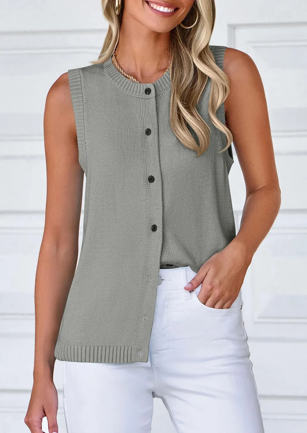PRETTYGARDEN Sweater Vest Women 2025 Spring Summer Casual Lightweight Knit Sleeveless Button Down Tank Tops Trendy Clothes