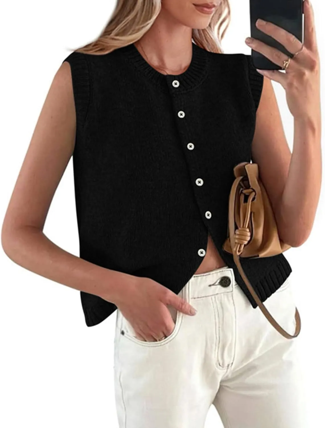 PRETTYGARDEN Sweater Vest Women 2025 Spring Summer Casual Lightweight Knit Sleeveless Button Down Tank Tops Trendy Clothes