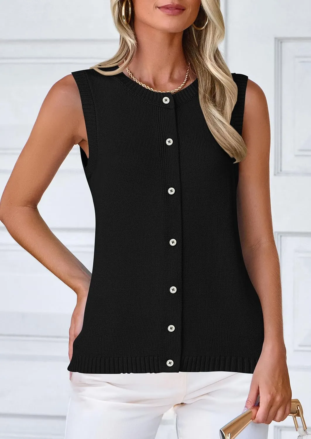 PRETTYGARDEN Sweater Vest Women 2025 Spring Summer Casual Lightweight Knit Sleeveless Button Down Tank Tops Trendy Clothes