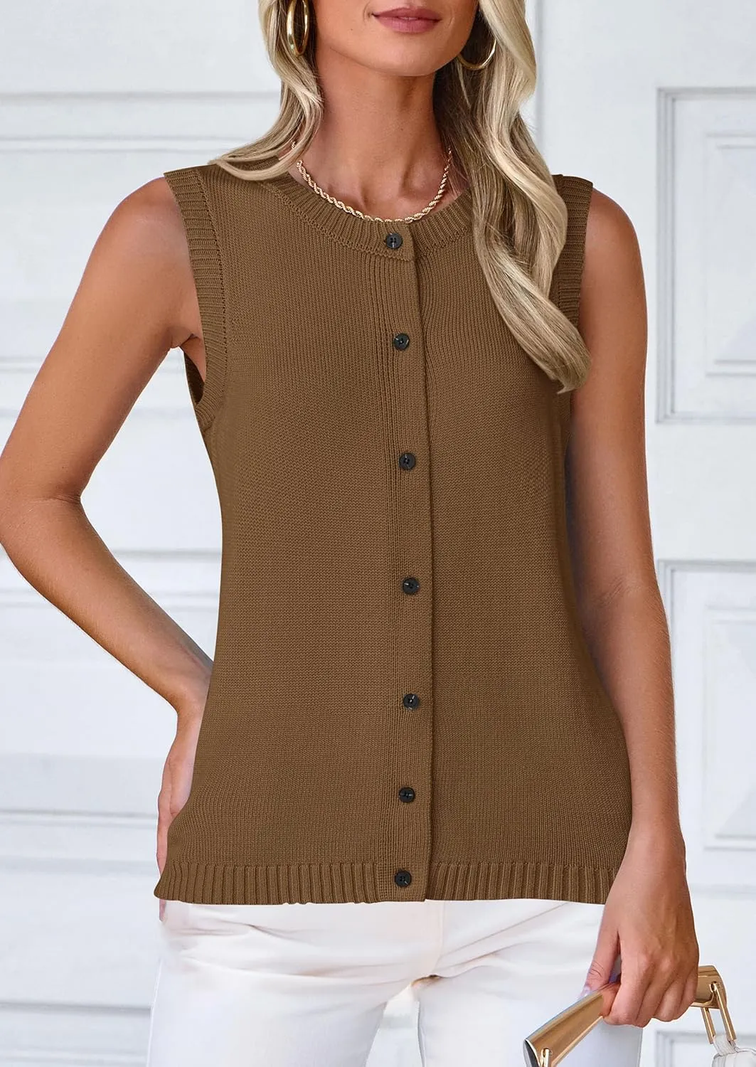 PRETTYGARDEN Sweater Vest Women 2025 Spring Summer Casual Lightweight Knit Sleeveless Button Down Tank Tops Trendy Clothes