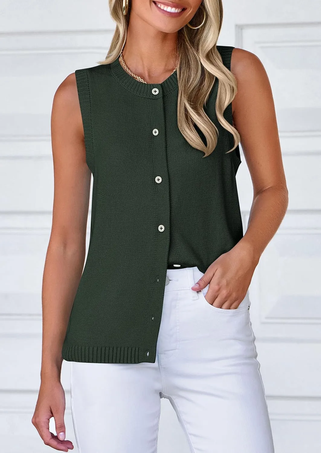 PRETTYGARDEN Sweater Vest Women 2025 Spring Summer Casual Lightweight Knit Sleeveless Button Down Tank Tops Trendy Clothes