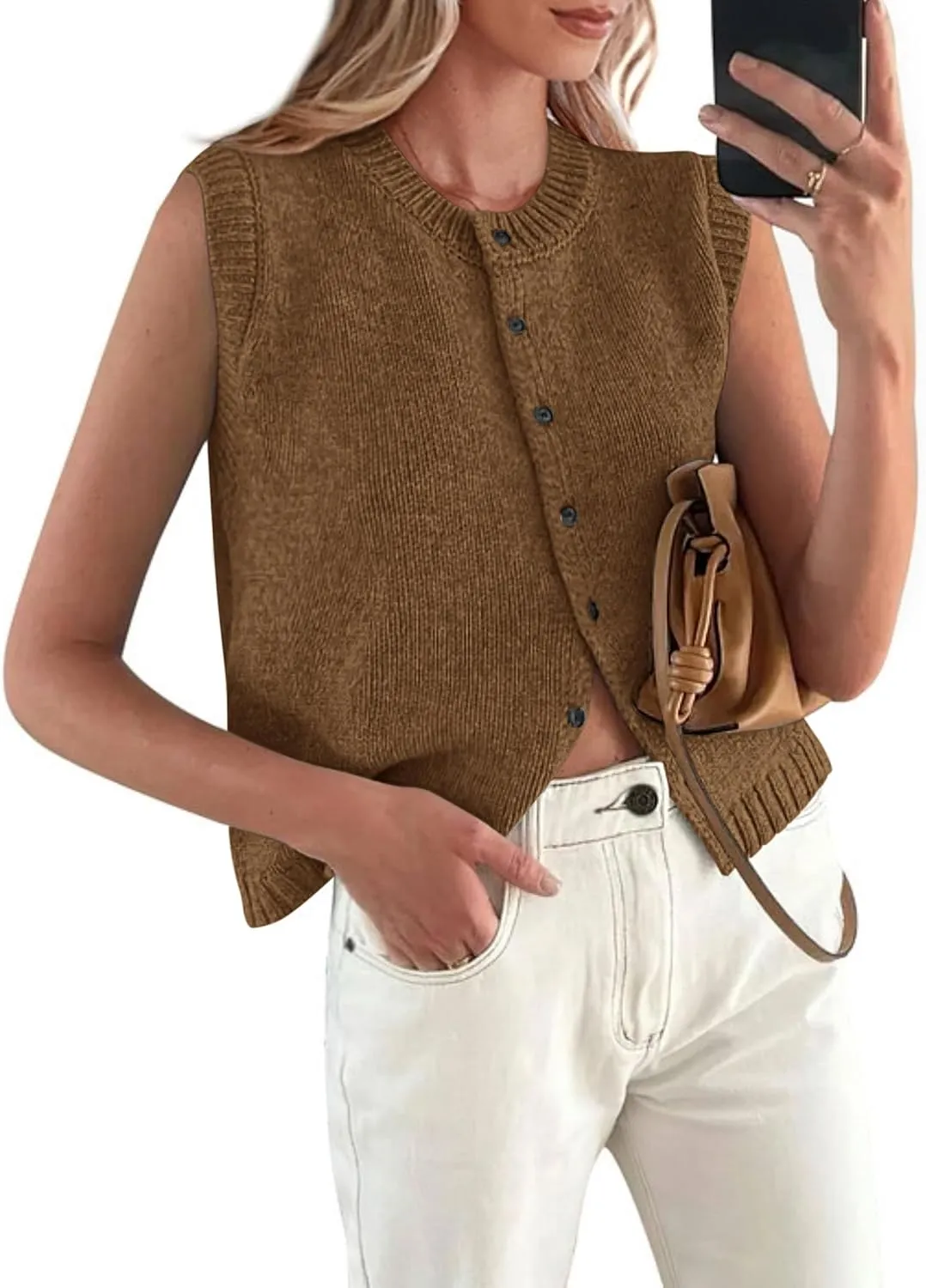 PRETTYGARDEN Sweater Vest Women 2025 Spring Summer Casual Lightweight Knit Sleeveless Button Down Tank Tops Trendy Clothes