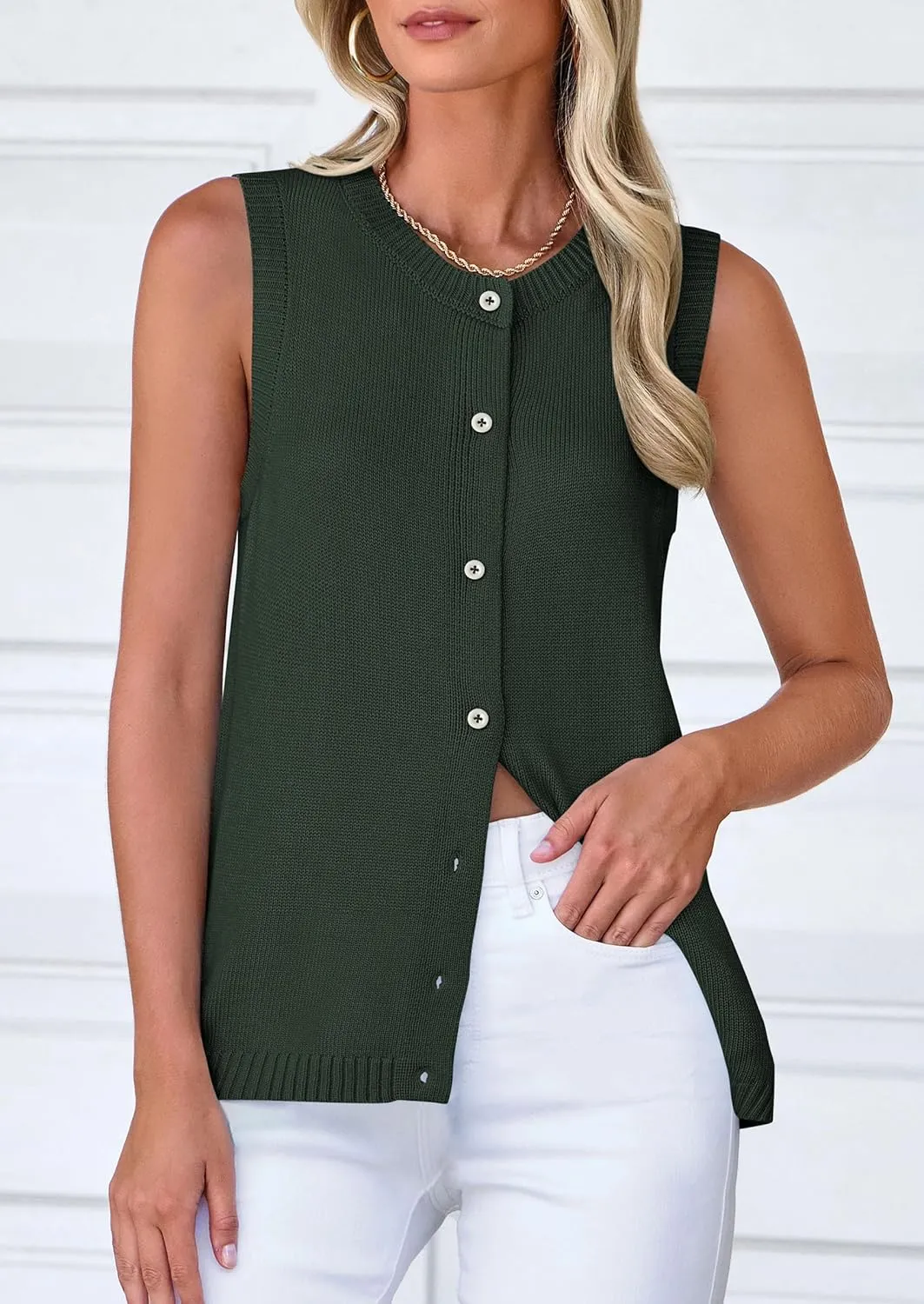 PRETTYGARDEN Sweater Vest Women 2025 Spring Summer Casual Lightweight Knit Sleeveless Button Down Tank Tops Trendy Clothes