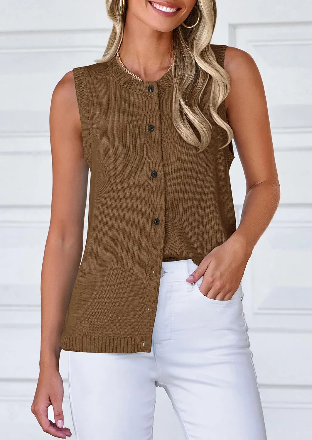 PRETTYGARDEN Sweater Vest Women 2025 Spring Summer Casual Lightweight Knit Sleeveless Button Down Tank Tops Trendy Clothes