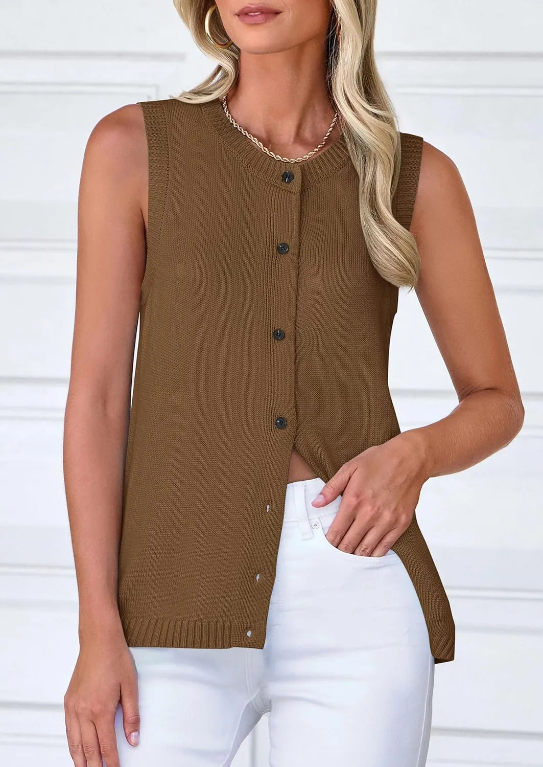 PRETTYGARDEN Sweater Vest Women 2025 Spring Summer Casual Lightweight Knit Sleeveless Button Down Tank Tops Trendy Clothes