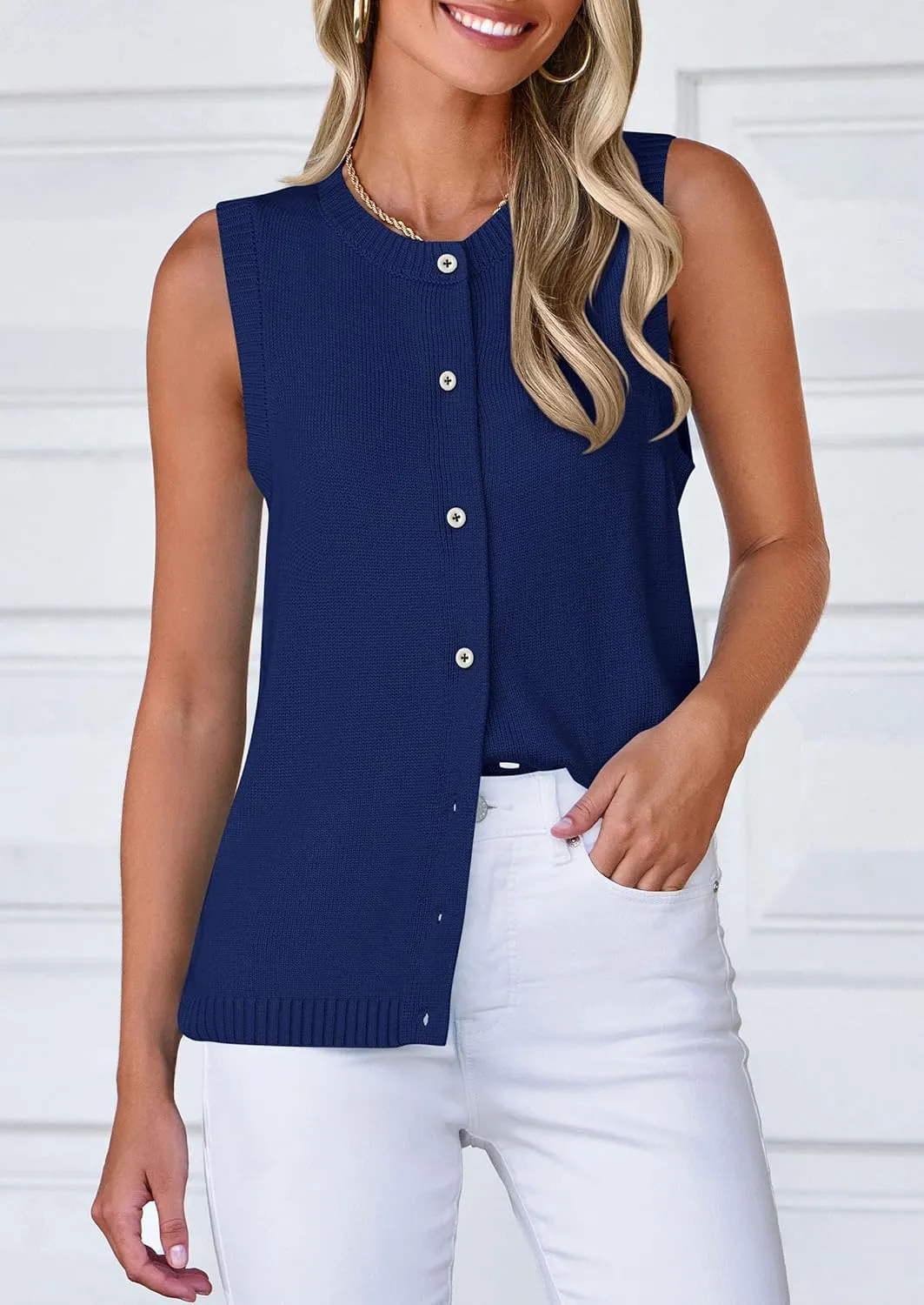 PRETTYGARDEN Sweater Vest Women 2025 Spring Summer Casual Lightweight Knit Sleeveless Button Down Tank Tops Trendy Clothes