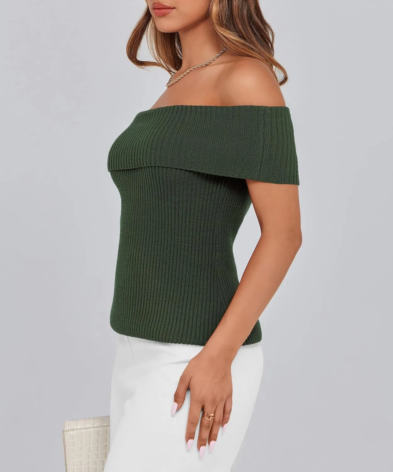 PRETTYGARDEN Women's 2025 Summer Off Shoulder Sweater Tops Ribbed Knit Short Sleeve Trendy Going Out Date Night Blouse