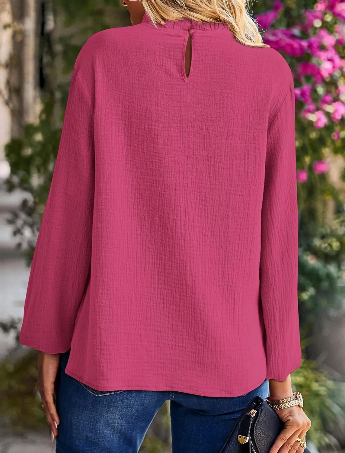 PRETTYGARDEN Women's Fall Fashion Blouse Dressy Casual Long Sleeve Crewneck Ruffle Loose Pullover Tops Shirt