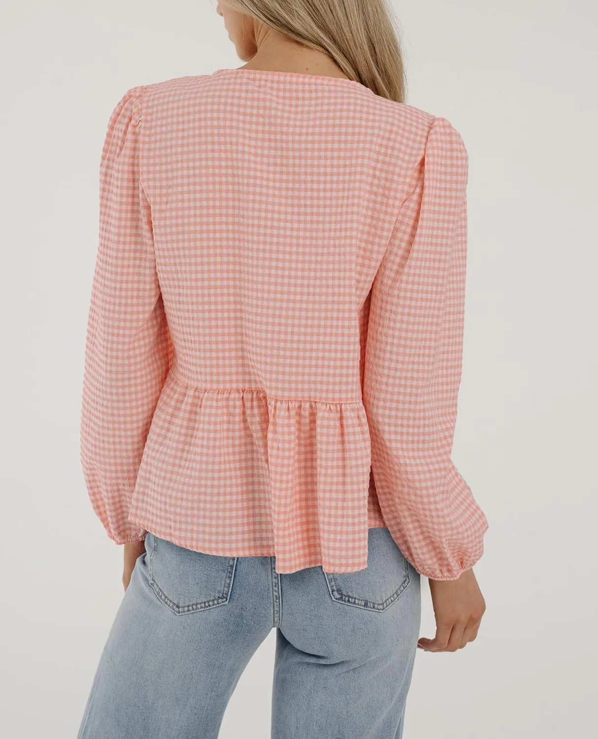 PRETTYGARDEN Women's Spring Fall Babydoll Peplum Blouse Shirt Puff Long Sleeve Bow Tie Front Trendy Cute Y2K Going Out Tops