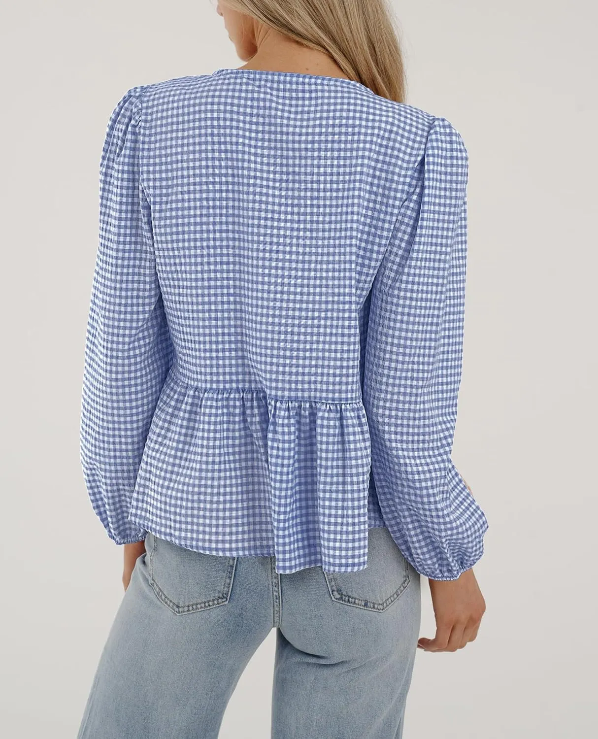 PRETTYGARDEN Women's Spring Fall Babydoll Peplum Blouse Shirt Puff Long Sleeve Bow Tie Front Trendy Cute Y2K Going Out Tops
