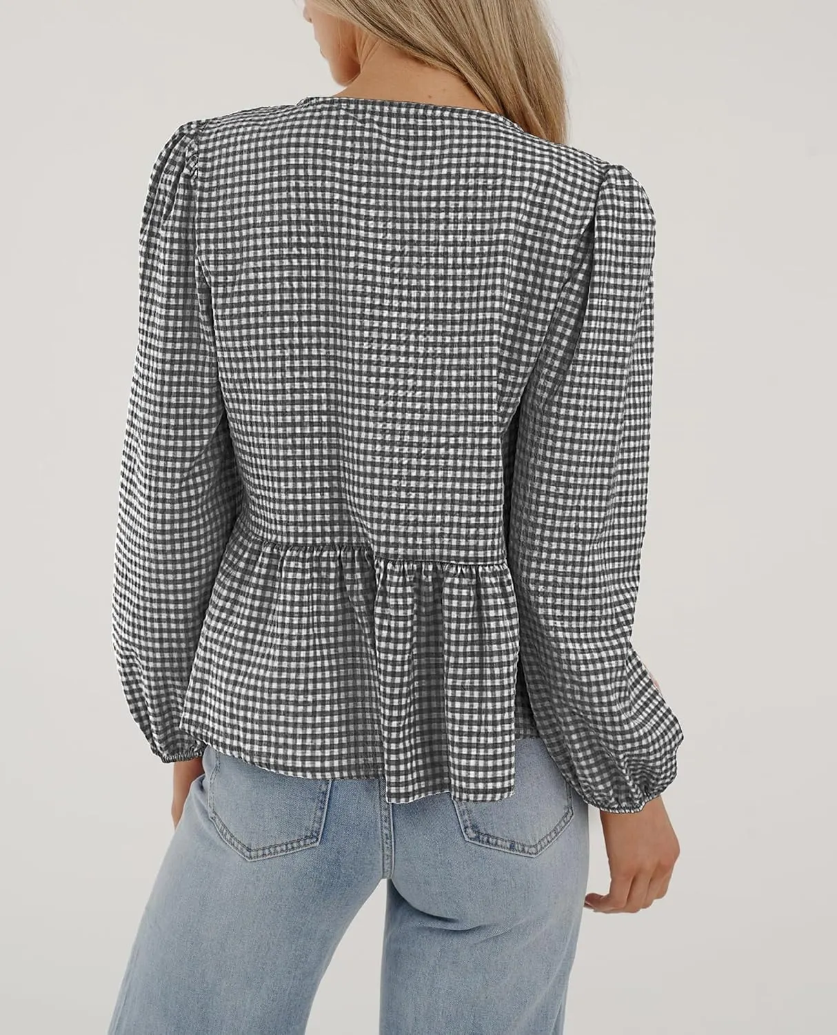 PRETTYGARDEN Women's Spring Fall Babydoll Peplum Blouse Shirt Puff Long Sleeve Bow Tie Front Trendy Cute Y2K Going Out Tops