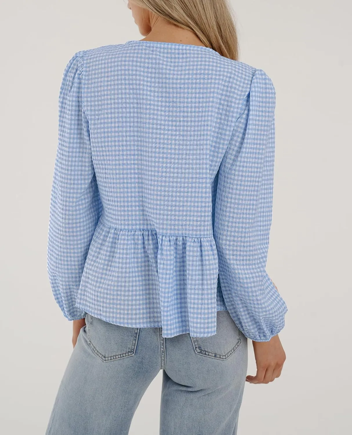 PRETTYGARDEN Women's Spring Fall Babydoll Peplum Blouse Shirt Puff Long Sleeve Bow Tie Front Trendy Cute Y2K Going Out Tops