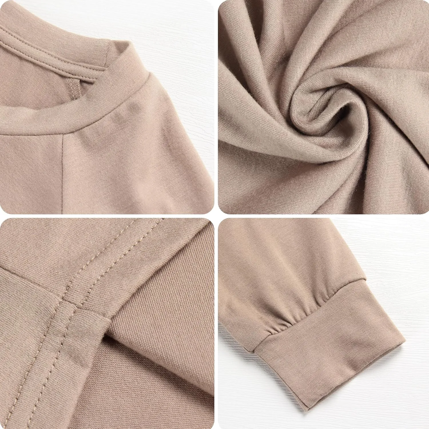 PRIMODA Women's Loose Fit Raglan Long Sleeve Shirts Round Neck Tunic Tops Curved Hem Long T Shirt