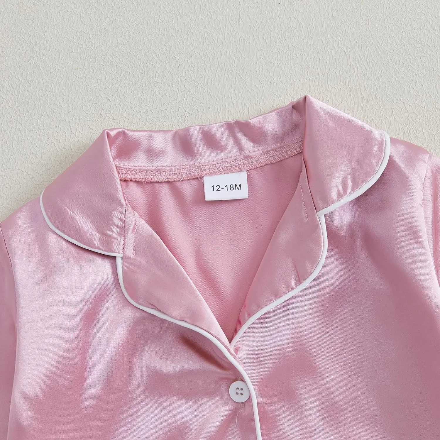 Qiylii 2-Piece Baby Girl Satin Pajamas Feather Trim Button-Up Pajamas Sleeper Silk Shirt Pant Toddler Long Pajamas Nightgown