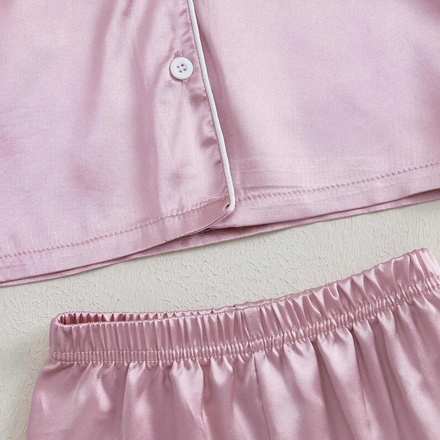 Qiylii 2-Piece Baby Girl Satin Pajamas Feather Trim Button-Up Pajamas Sleeper Silk Shirt Pant Toddler Long Pajamas Nightgown