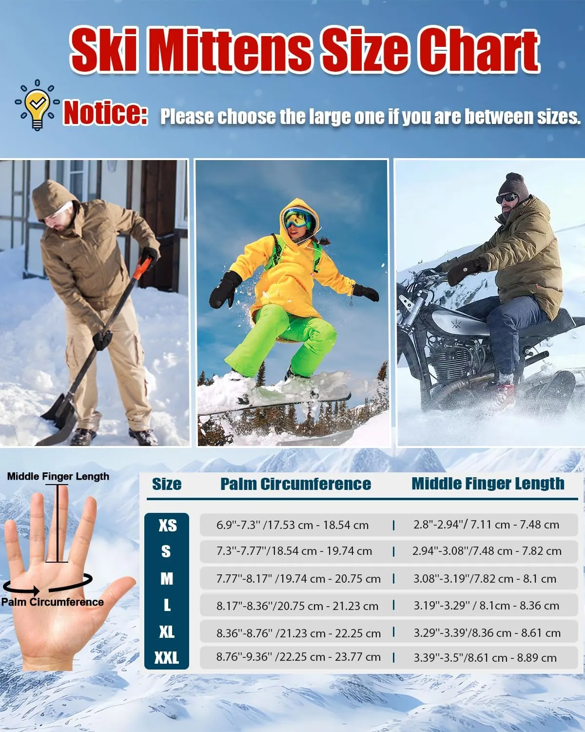 RIGWARL Waterproof Ski Mittens Men Women, 3M Thinsulate Insulated Thermal Snow Gloves with Whole Anti-Slip PU Palm, Windproof Touchscreen Winter Mittens for Cold Weather, Suitable for All Snowsports