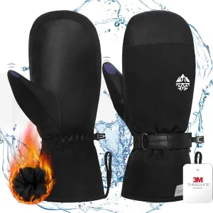 RIGWARL Waterproof Ski Mittens Men Women, 3M Thinsulate Insulated Thermal Snow Gloves with Whole Anti-Slip PU Palm, Windproof Touchscreen Winter Mittens for Cold Weather, Suitable for All Snowsports