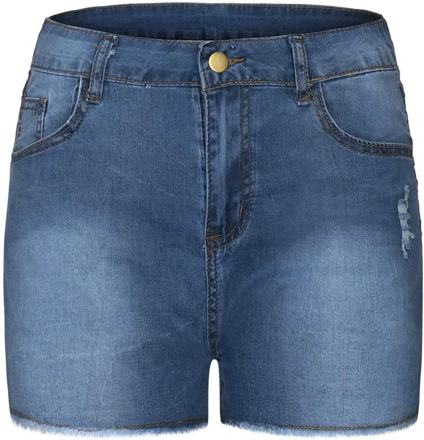 Ripped Jean Shorts for Women High Waisted Stretchy Plus Size Denim Distressed Jeans Sports Ripped Shorts