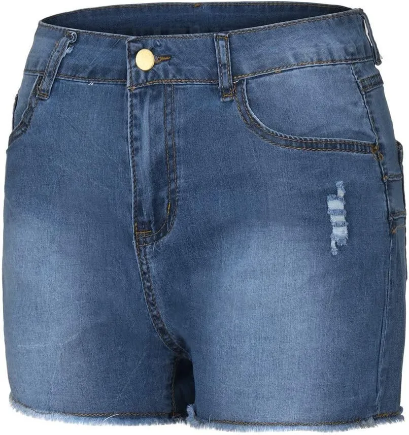 Ripped Jean Shorts for Women High Waisted Stretchy Plus Size Denim Distressed Jeans Sports Ripped Shorts