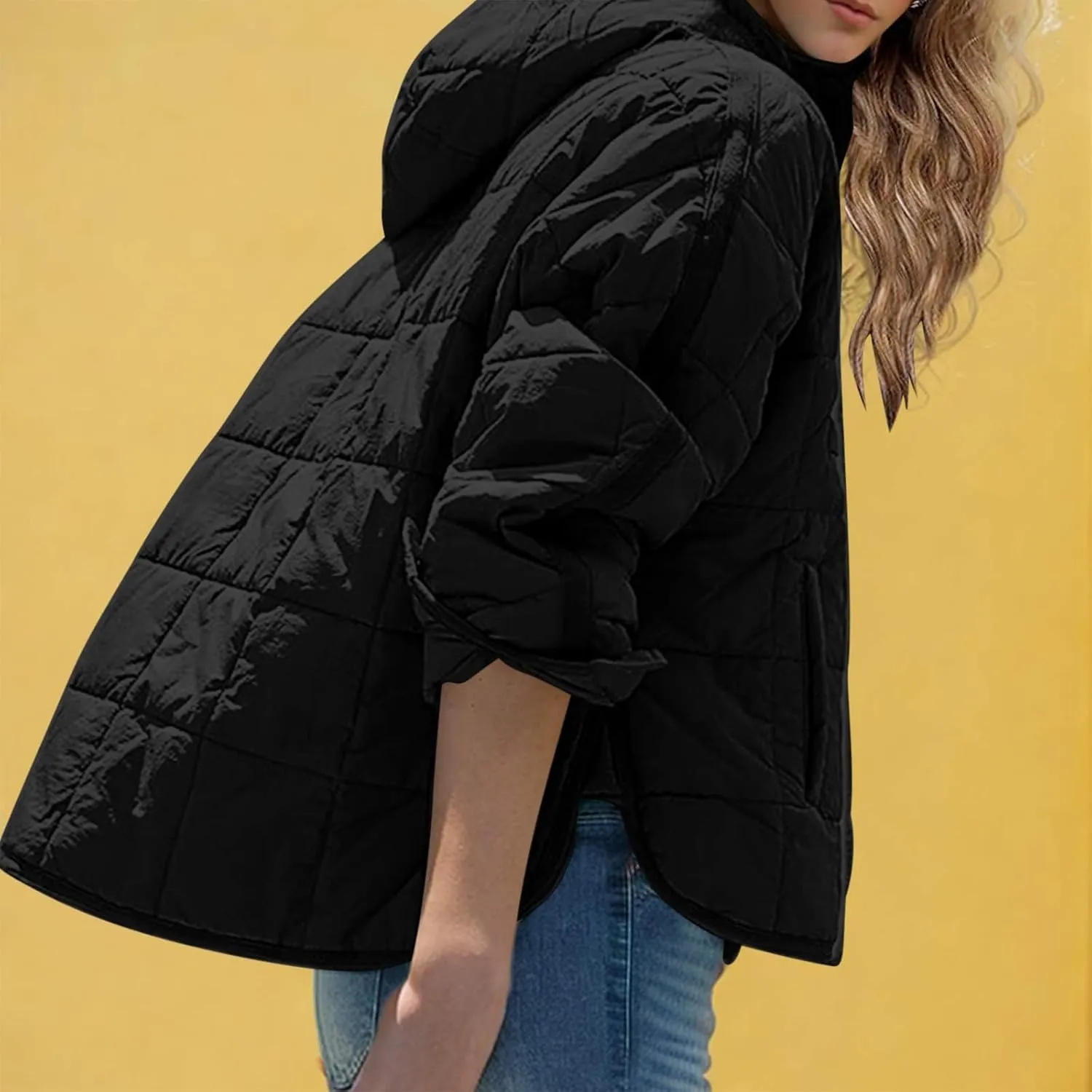 RKSTN Women Quilted Pullover Puffer Jacket Loose Hooded Coats Winter Warm Lightweight Outerwear with Pockets