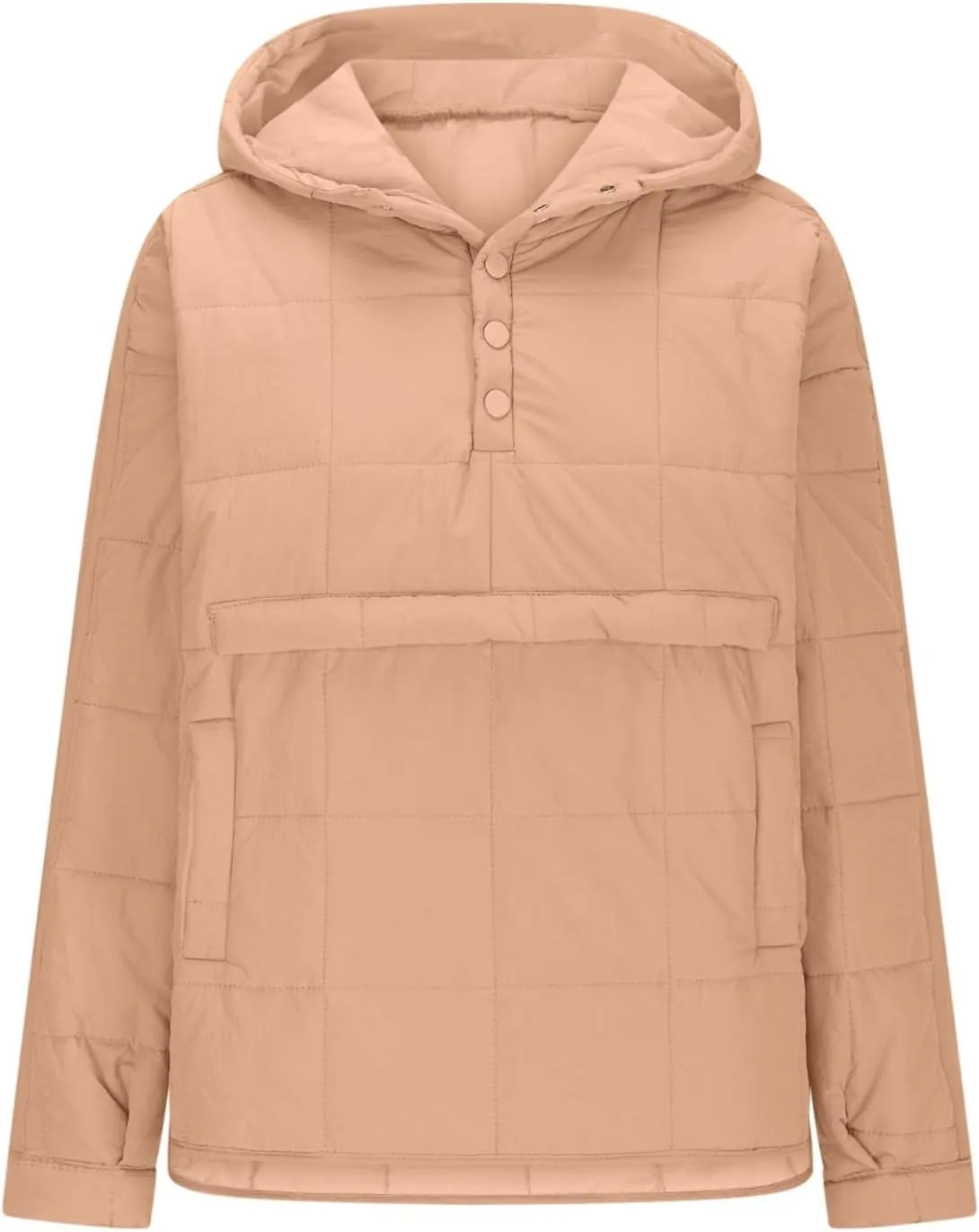 RKSTN Women Quilted Pullover Puffer Jacket Loose Hooded Coats Winter Warm Lightweight Outerwear with Pockets